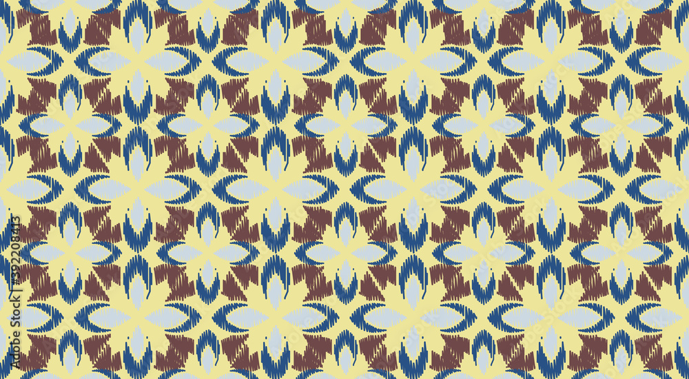 Ikat striped colorful on color background. Etnic aztec design seamless pattern.