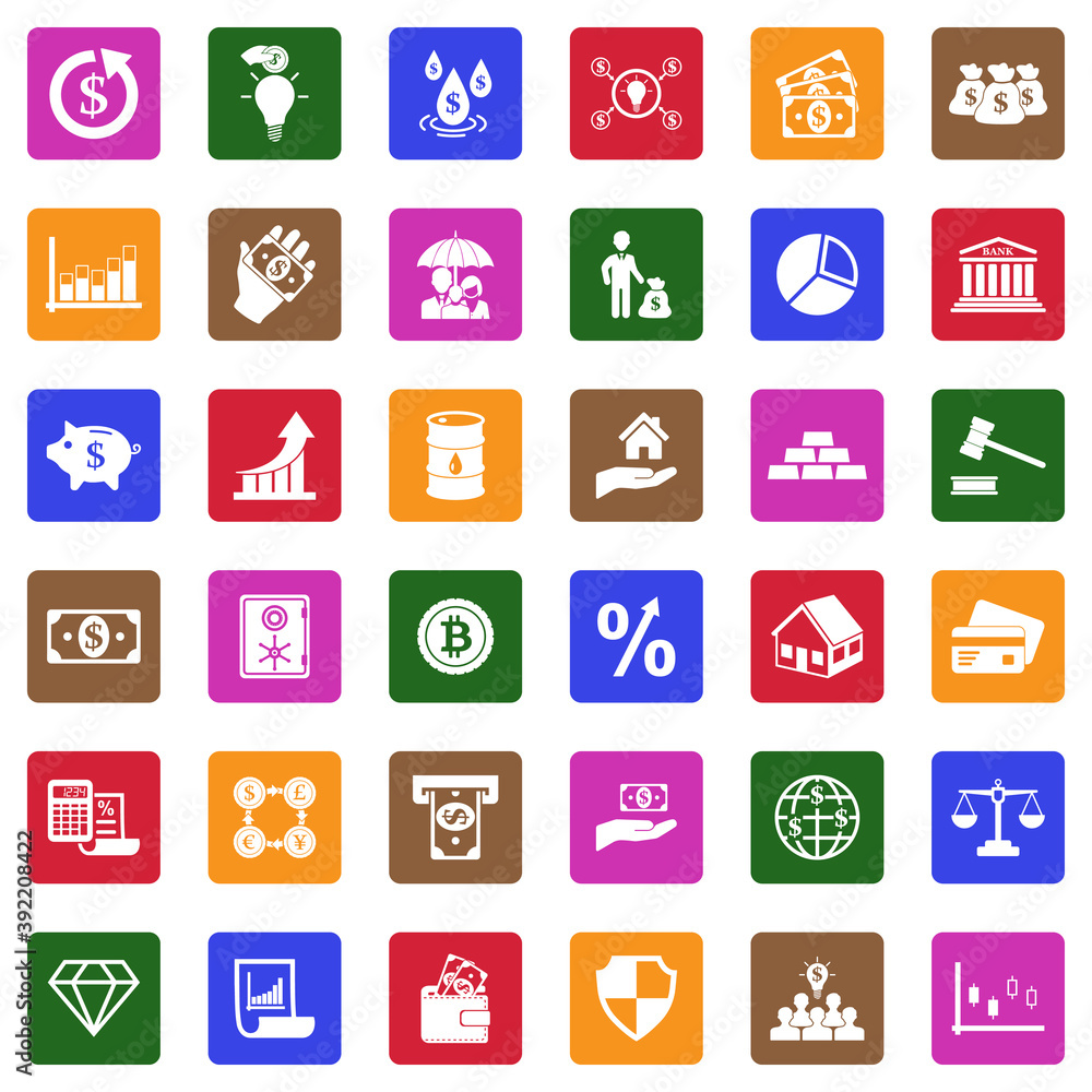 Investment Icons. White Flat Design In Square. Vector Illustration. Investment Icons. White Flat Design In Square. Vector Illustration.