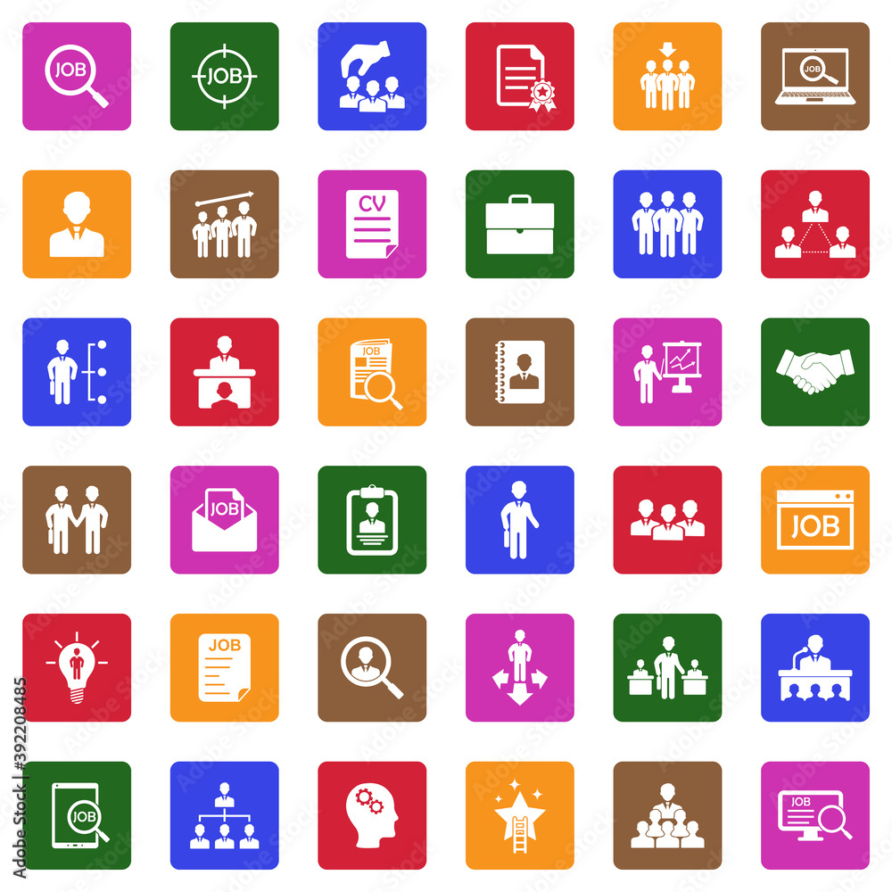 Job Icons. White Flat Design In Square. Vector Illustration. Job Icons. White Flat Design In Square. Vector Illustration.