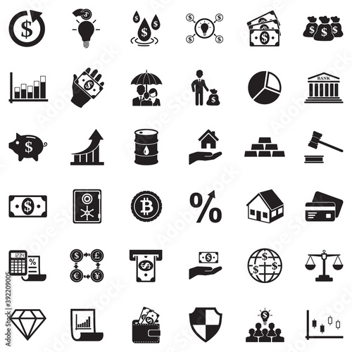 Investment Icons. Black Flat Design. Vector Illustration.