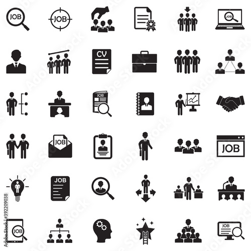 Job Icons. Black Flat Design. Vector Illustration.