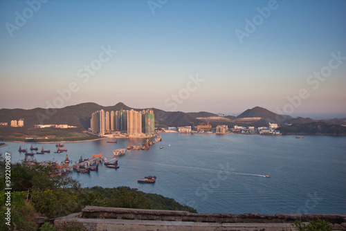 sunset over the sea of Victoria Harbour from Devil's Peak, Yau Tong, Hong Kong