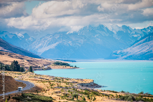 Pukaki Lake and Mount Cook in New Zealand.