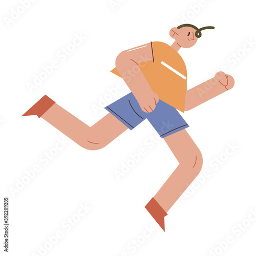 Smiling boy athlete running and trying to win in competition