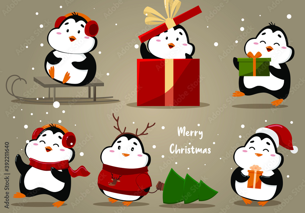 Set of adorable cute penguins.
Vector illustration.
Penguin with a Christmas tree, in a sleigh, with a gift, singing.
For stickers, postcards, banners, websites.
Set of adorable cute penguins.
Vector illustration.
Penguin with a Christmas tree, in a sleigh, with a gift, singing.
For stickers, postcards, banners, websites.