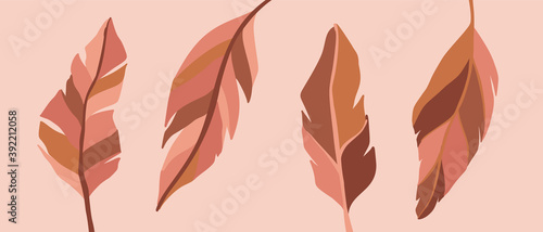 Vector illustration in simple flat style with copy space for text - background with plants and leaves - backdrop for greeting cards, posters, banners and placards