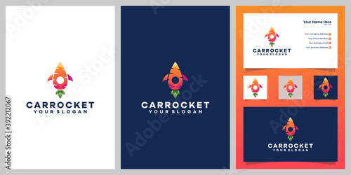 Carrot and Rocket combination logo in gradient color and inspired business card