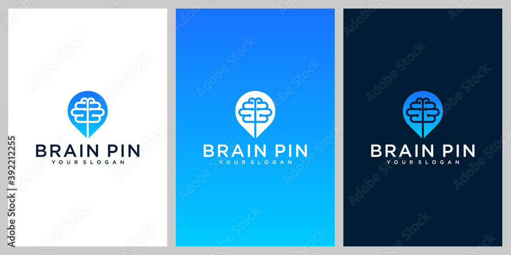 Combination of brains and pin location logo design templates and business cards Combination of brains and pin location logo design templates and business cards