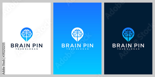 Combination of brains and pin location logo design templates and business cards