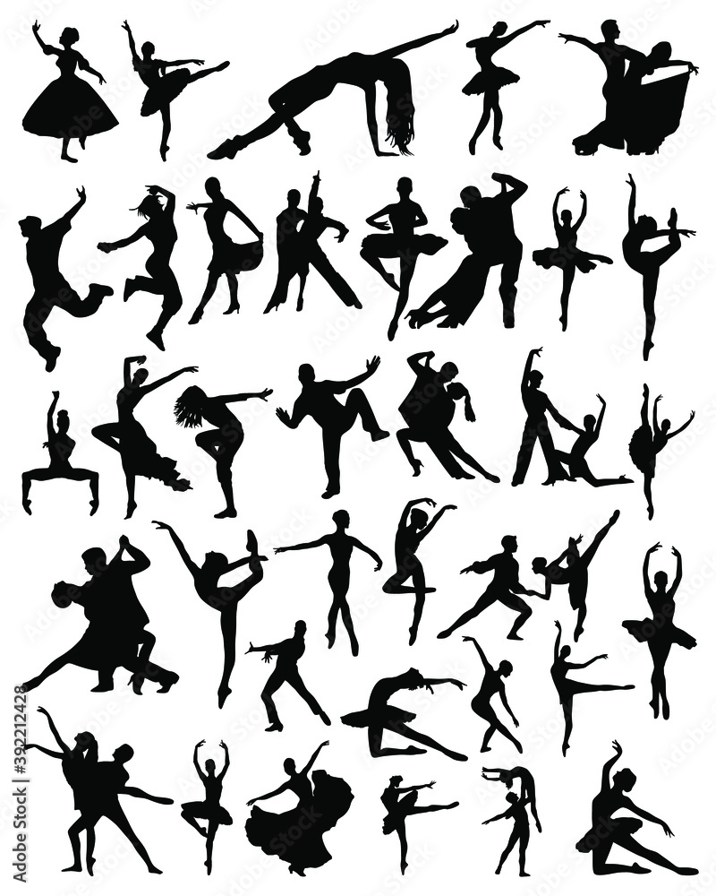 Collection silhouettes of people dancing. Vector collection of people danc silhouettes. People dancing silhouette set. 