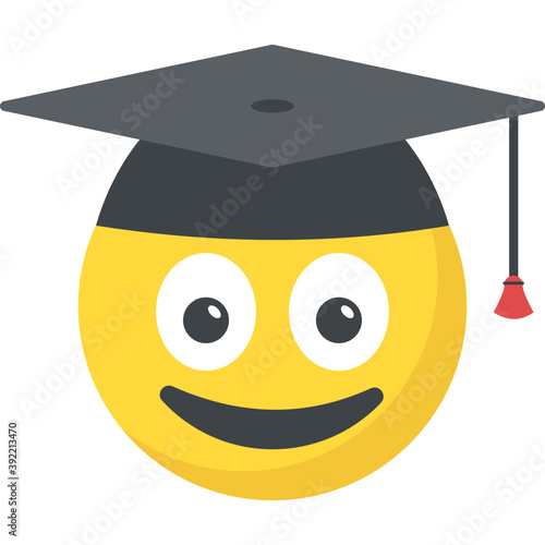 
A flat icon design of emoji with mortarboard showing graduation concept
