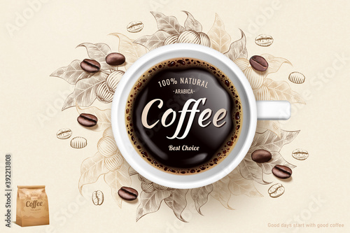 Engraving black coffee ads