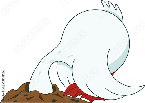 Isolated funny goose in cartoon style. Vector illustration without background. Stickers of a goose that is hiding from a problem or in search of a worm