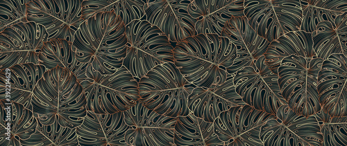 monstera leaf Wallpaper, Luxury nature leaves pattern design, Line arts, Hand drawn outline design for fabric , print, cover, banner and invitation, Vector illustration.