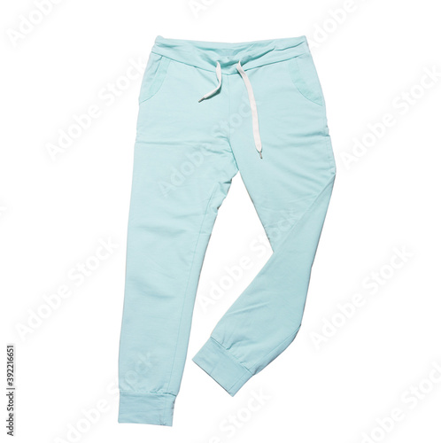 blue female sports pants mock up isolated on white
