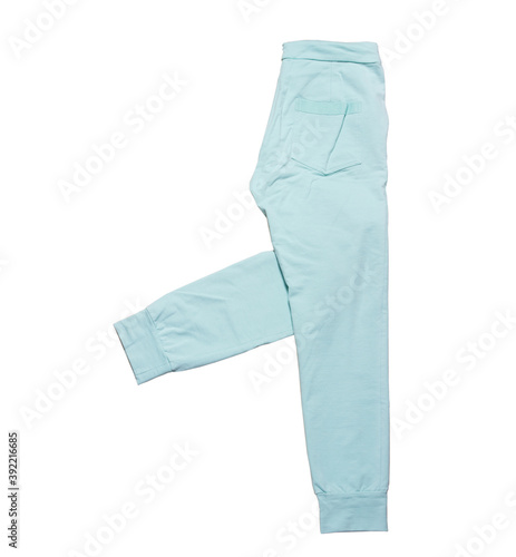 Blue sport pants isolated on white background copy space