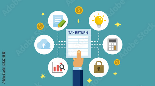 Obraz na płótnie Tax return, submit tax document, tax form /cartoon banner illustration / no text