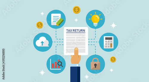 Tax return, submit tax document, tax form /cartoon banner illustration / no text