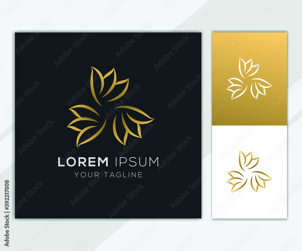 Gold flower petal abstract logo set template Gold flower petal abstract logo set template