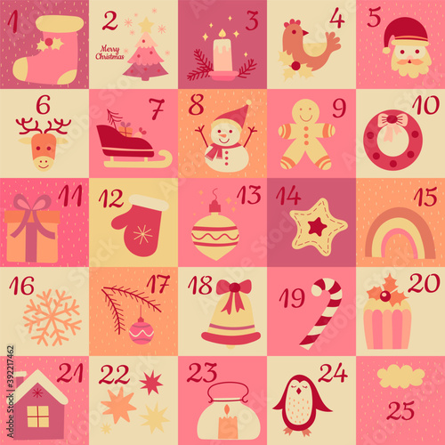 Vector Merry Christmas Advent Calendar