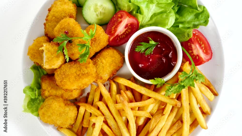 chicken nugget with french fries and lettuce chicken nugget with french fries and lettuce