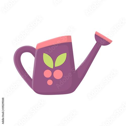 Garden watering can with a patternm. Garden supplies. The theme of the garden. Isolated watering can on a white background.