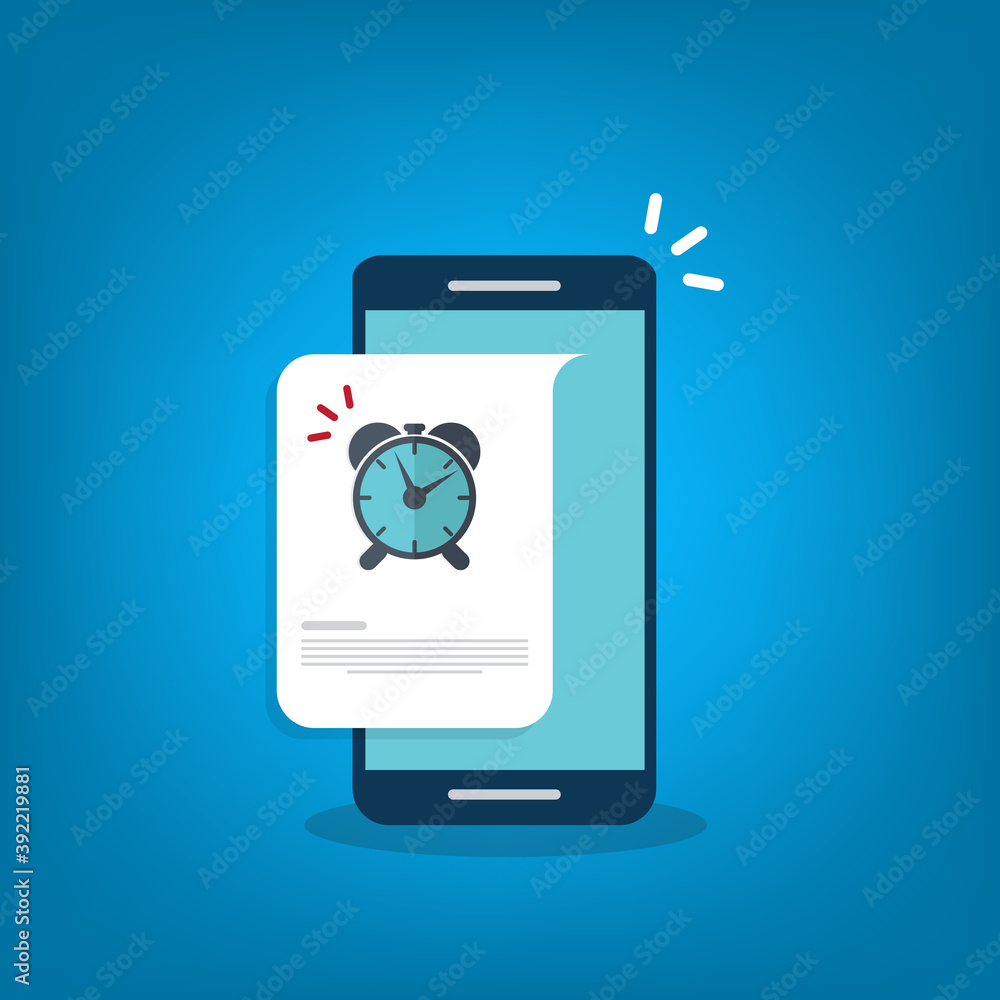 Reminder info message notice vector on mobile phone. Event, deadline, urgent to do or wake up notification with text on smartphone, cellphone. Reminder info message notice vector on mobile phone. Event, deadline, urgent to do or wake up notification with text on smartphone, cellphone.