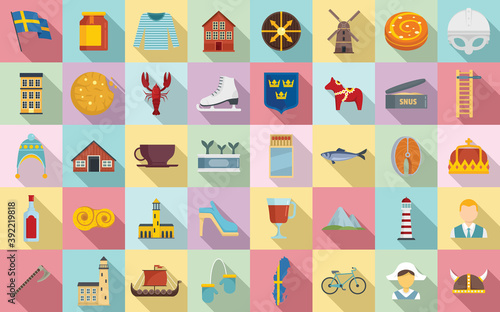 Sweden icons set. Flat set of Sweden vector icons for web design
