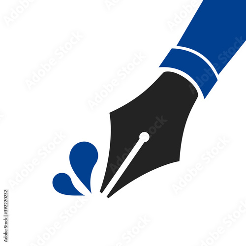 Blue Fountain pen nib. Icon symbol pen nib isolated on white background. Vector illustration. flat style