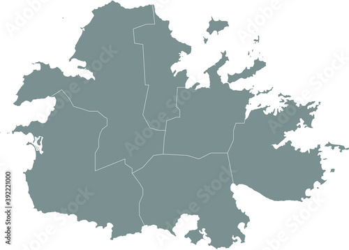 Gray vector map of the island of Antigua with white borders of it's parishes