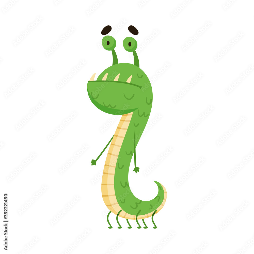 Fototapeta premium Funny Monster with Antenna Standing and Smiling Vector Illustration