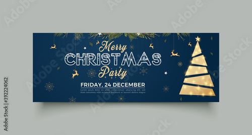 Christmas party facebook cover page timeline web ad banner template. Horizontal christmas poster, greeting cards, headers, website