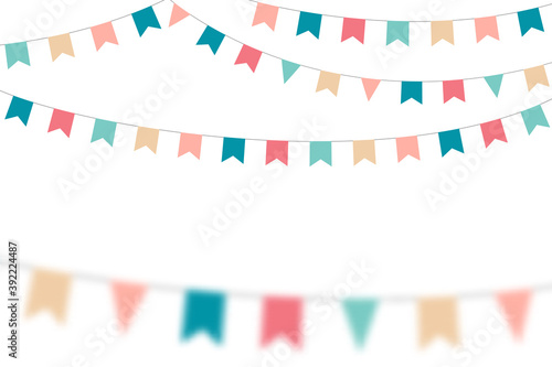 Flag Bunting garland color, holidays. Vector holiday ribbon blur, template, with space for text on a white background.