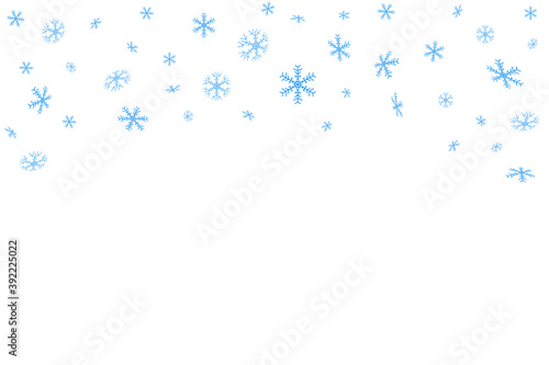 Snowflakes are blue. Vector winter snow illustration, background, template. Decorative decoration for Christmas and new year. With space for text.