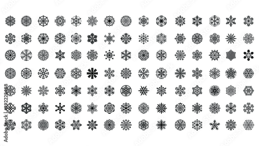 Set Black Colleciton Line Snowflake Doodle Winter Decoration Elements Vector Design Style Set Black Colleciton Line Snowflake Doodle Winter Decoration Elements Vector Design Style