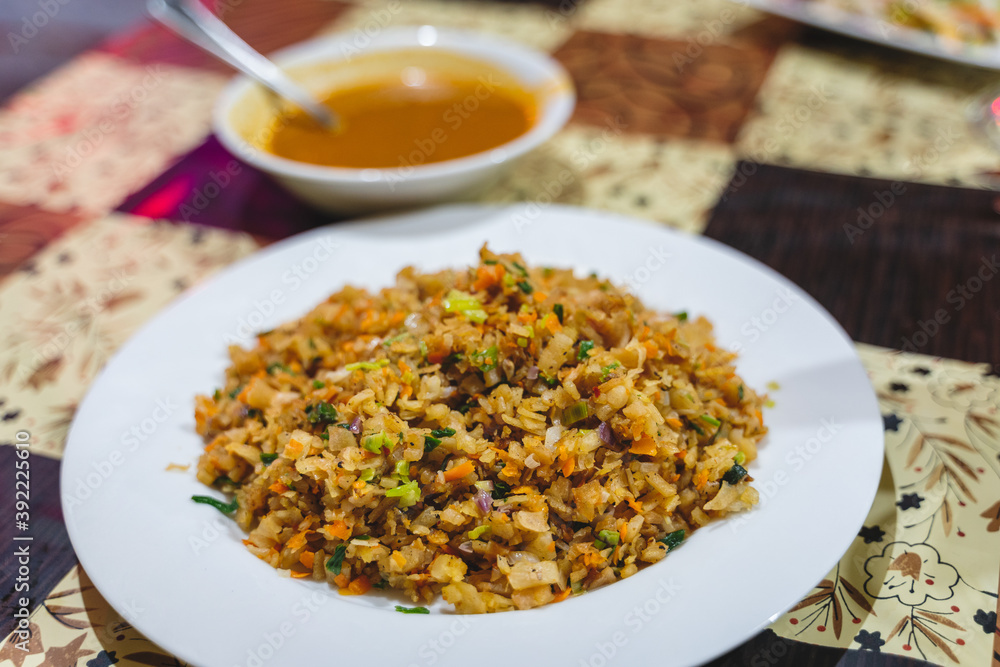 Typical kottu dish from Sri Lankan street food Typical kottu dish from Sri Lankan street food