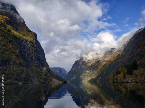 Fototapeta Naklejka Na Ścianę i Meble -  View on the fjord near Njardarheimr Norway at autumn