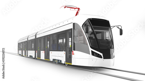 City tram 3D rendering isolated on white background. photo