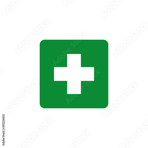 Green cross isolated vector medical or pharmacy icon sign or symbol. Vector flat medical care illustration isolated on white background. First aid. Logo