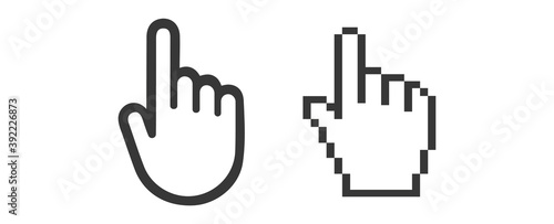 Hand mouse cursor icon. Pointer hand cursor icons, pixelated hand cursor vector symbol isolated on white background