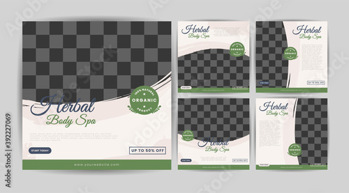beauty Herbal body spa social media post template design bundle