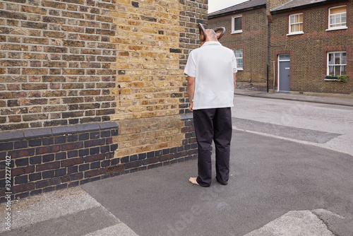 people, street, city, person, wall, alone, road, urban, young, dark, door, animal, mental health, identity, mask, hide, run, away, homeless, lonely, human, concept, mental, illness, health, addiction,