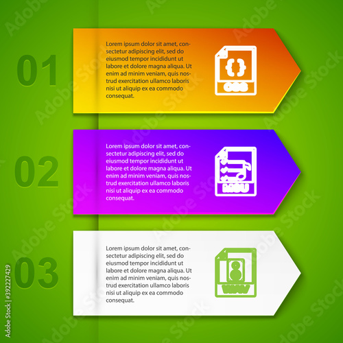 Set line CSS file document, M3U, WAV and MOV. Business infographic template. Vector.