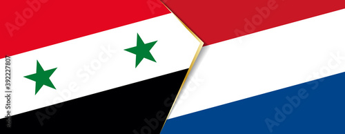 Syria and Netherlands flags, two vector flags.