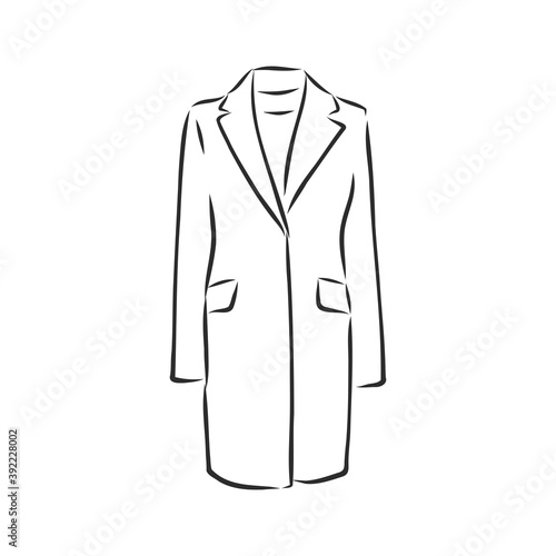Women's coat, Fashion flat sketch. Technical drawing women's coat, vector sketch illustration
