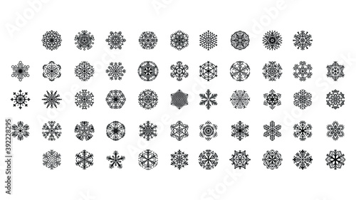 Set Black Colleciton Line Snowflake Doodle Winter Decoration Elements Vector Design Style