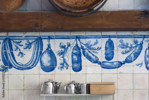 Azulejos panels in the kitchen of the Azulejos Museum in Lisbon, Portugal