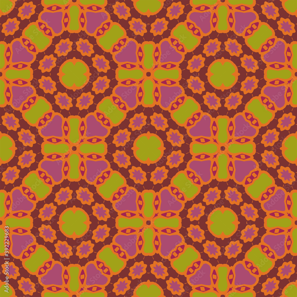 Creative color abstract geometric pattern in green brown violet, vector seamless, can be used for printing onto fabric, interior, design, textile, rug, carpet, pillows, tiles. Creative color abstract geometric pattern in green brown violet, vector seamless, can be used for printing onto fabric, interior, design, textile, rug, carpet, pillows, tiles.