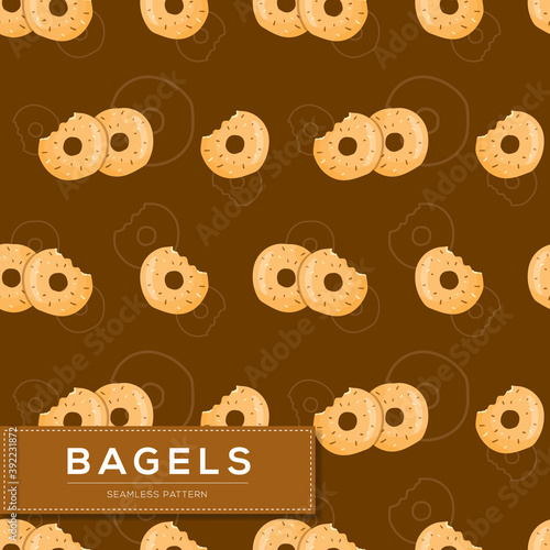 Seamless pattern with bagels bread