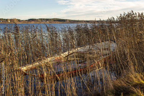 Boat in the river filled with water 